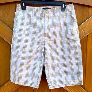 Quicksilver Green/Ivory Plaid Check Bermuda Shorts. Size 29. EUC!